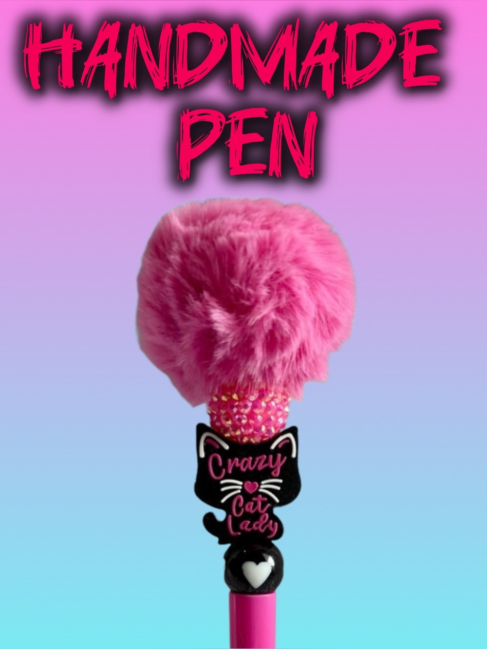 Crazy Cat Lady Fluff Top Custom Ink Pen - Picture 1 of 4